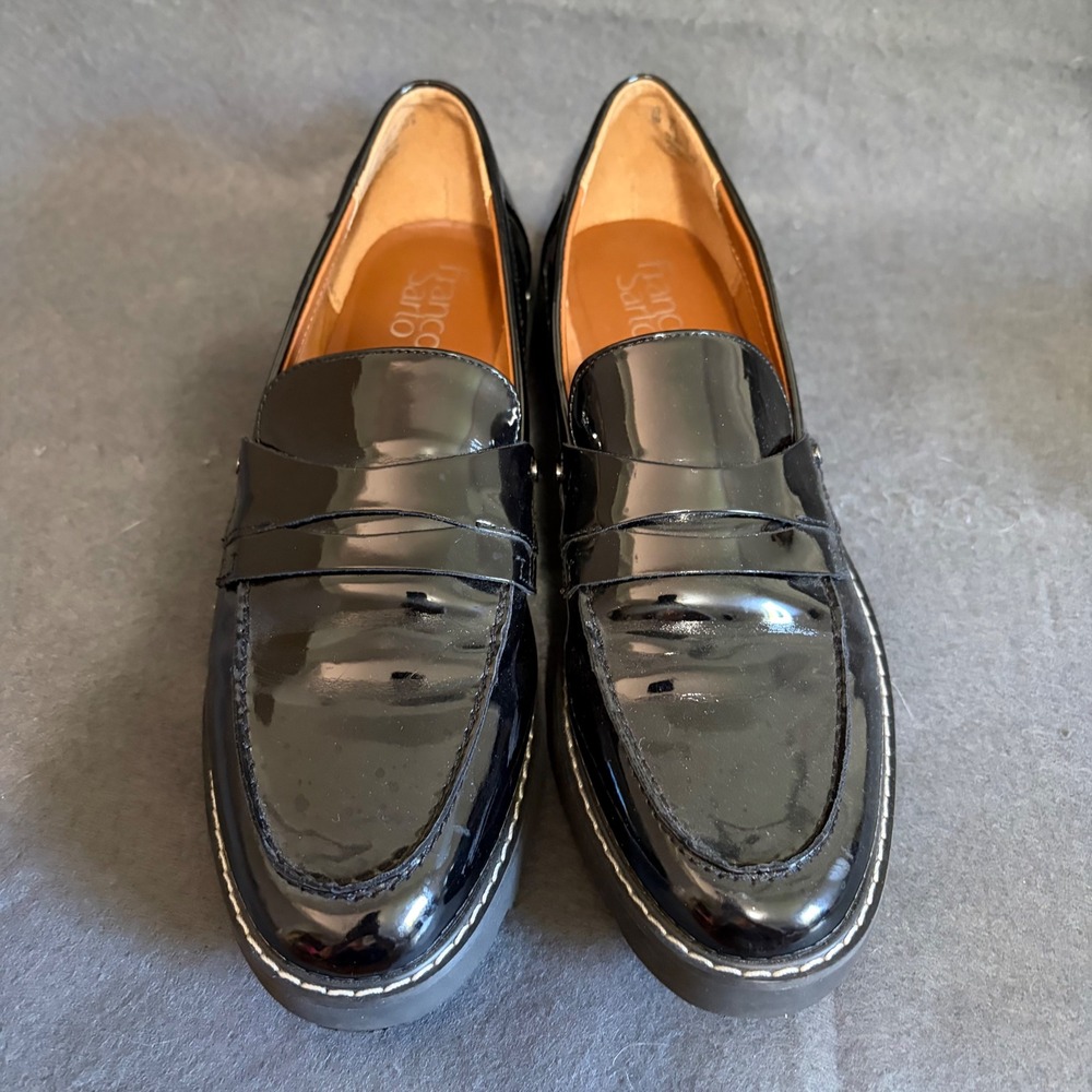 Franco Sarto Carol Loafer Women 9M Black Patent Loafers Y2K Chunky Fall Core